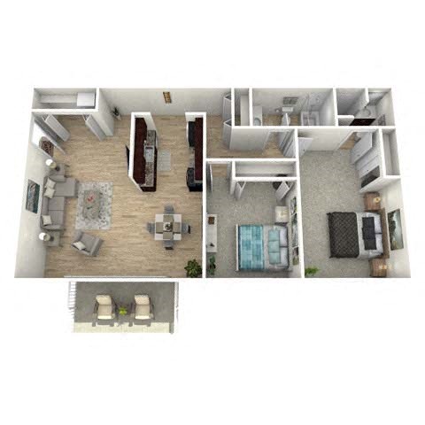 Floor plan for 2 beds, 2 baths, 1060 sqft