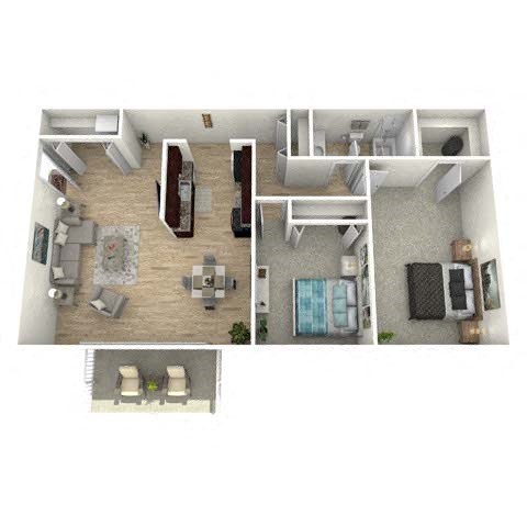 Floor plan for 2 beds, 1 bath, 1060 sqft