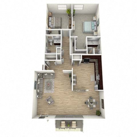 Floor plan for 2 beds, 2 baths, 1400 sqft