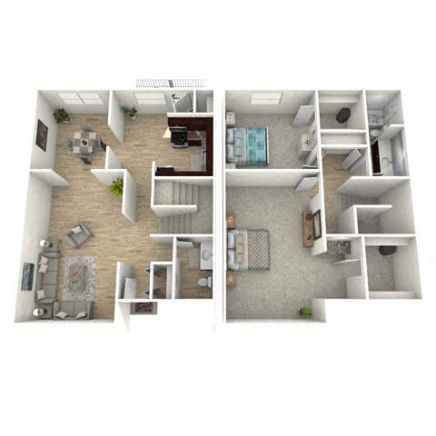 Floor plan for 2 beds, 1.5 baths, 1550 sqft