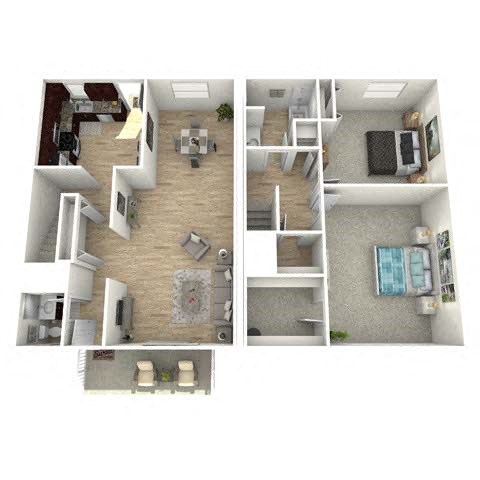 Floor plan for 2 beds, 1.5 baths, 1400 sqft