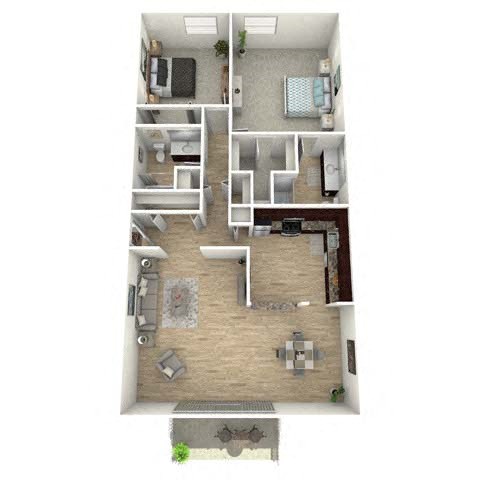 Floor plan for 2 beds, 2 baths, 1500 sqft
