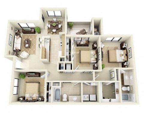 Floor plan for 3 beds, 2 baths, 1195 sqft