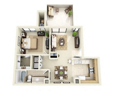 Floor plan for 1 bed, 1 bath, 695 sqft