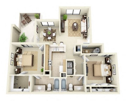 Floor plan for 2 beds, 2 baths, 979 sqft