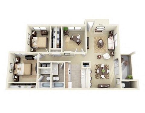 Floor plan for 3 beds, 2 baths, 1172 sqft