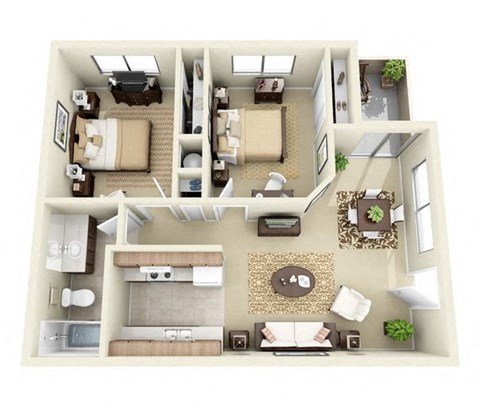 Floor plan for 2 beds, 1 bath, 771 sqft