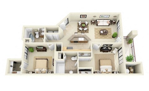 Floor plan for 2 beds, 2 baths, 1010 sqft