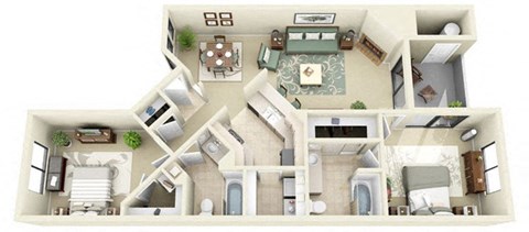 Floor plan for 2 beds, 2 baths, 1178 sqft