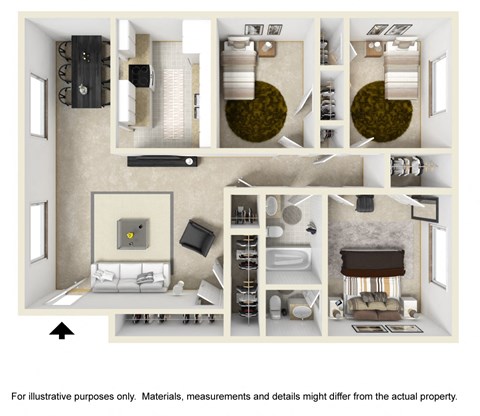 Floor plan for 3 beds, 1 bath, 1000 sqft