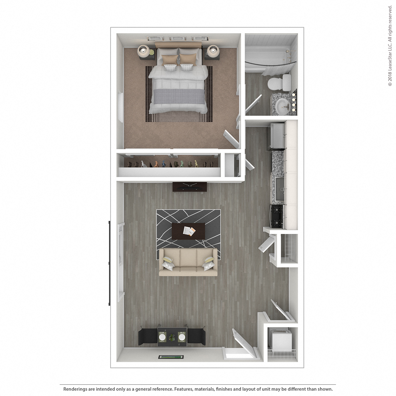 Floor plan for 1 bed, 1 bath, 450 sqft