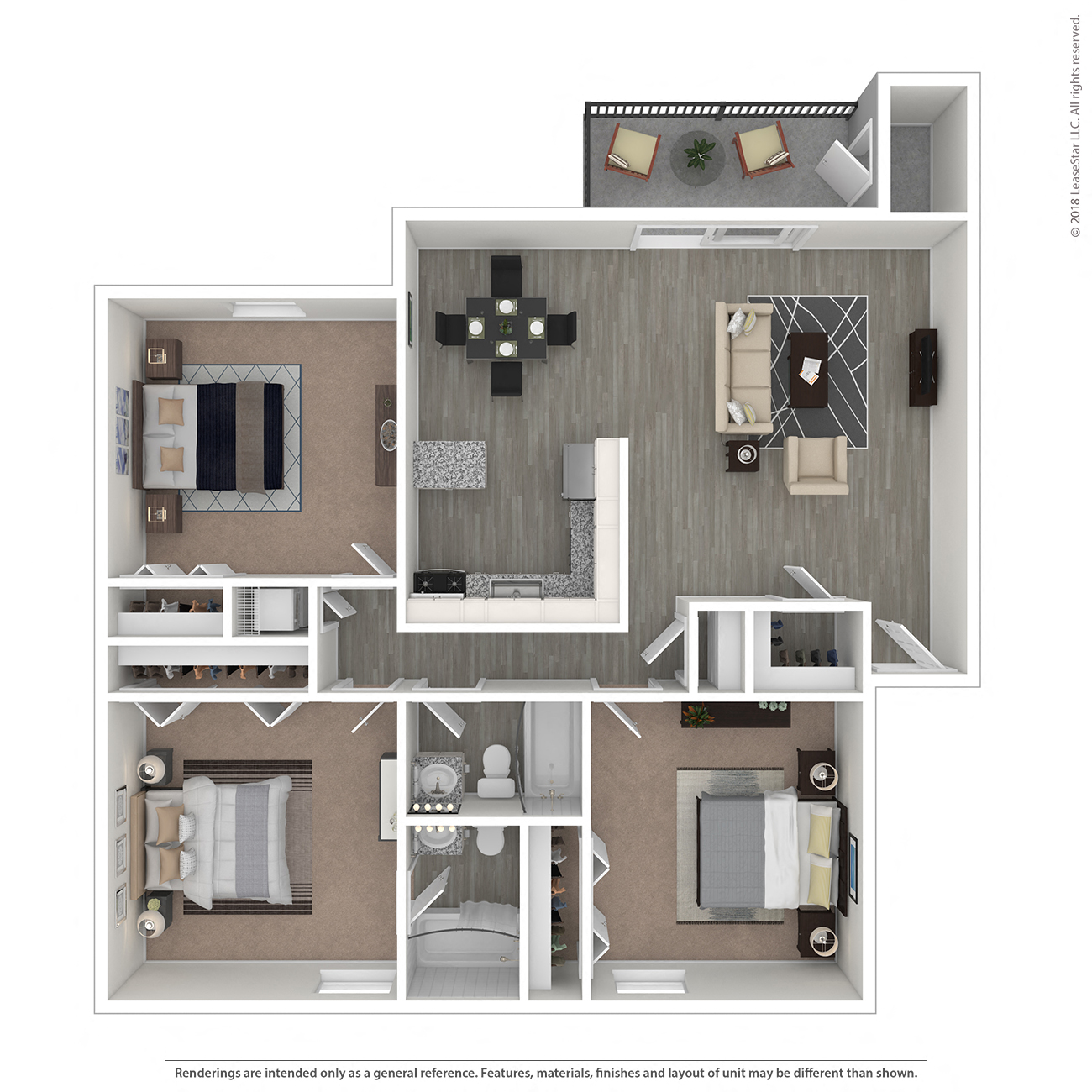 Floor plan for 3 beds, 2 baths, 1160 sqft