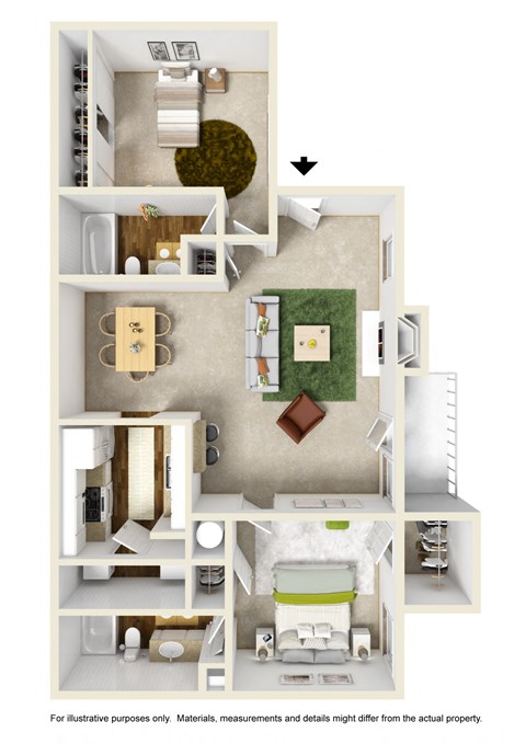 Floor plan for 2 beds, 2 baths, 1016 sqft