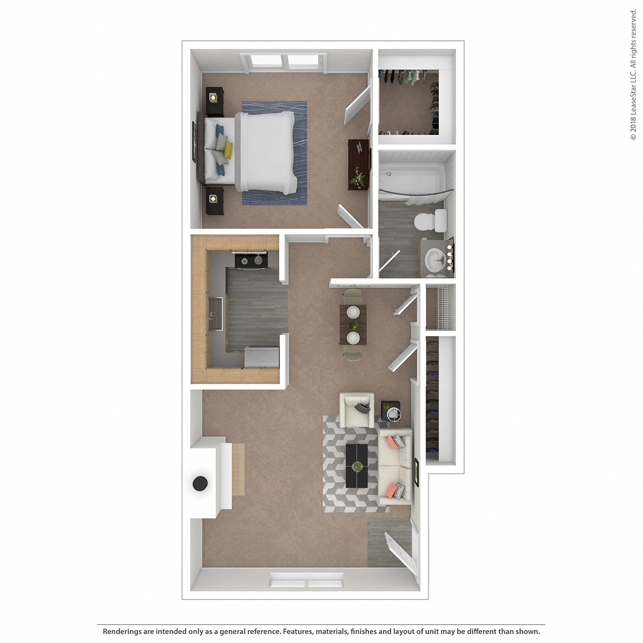 Floor plan for 1 bed, 1 bath, 600 sqft