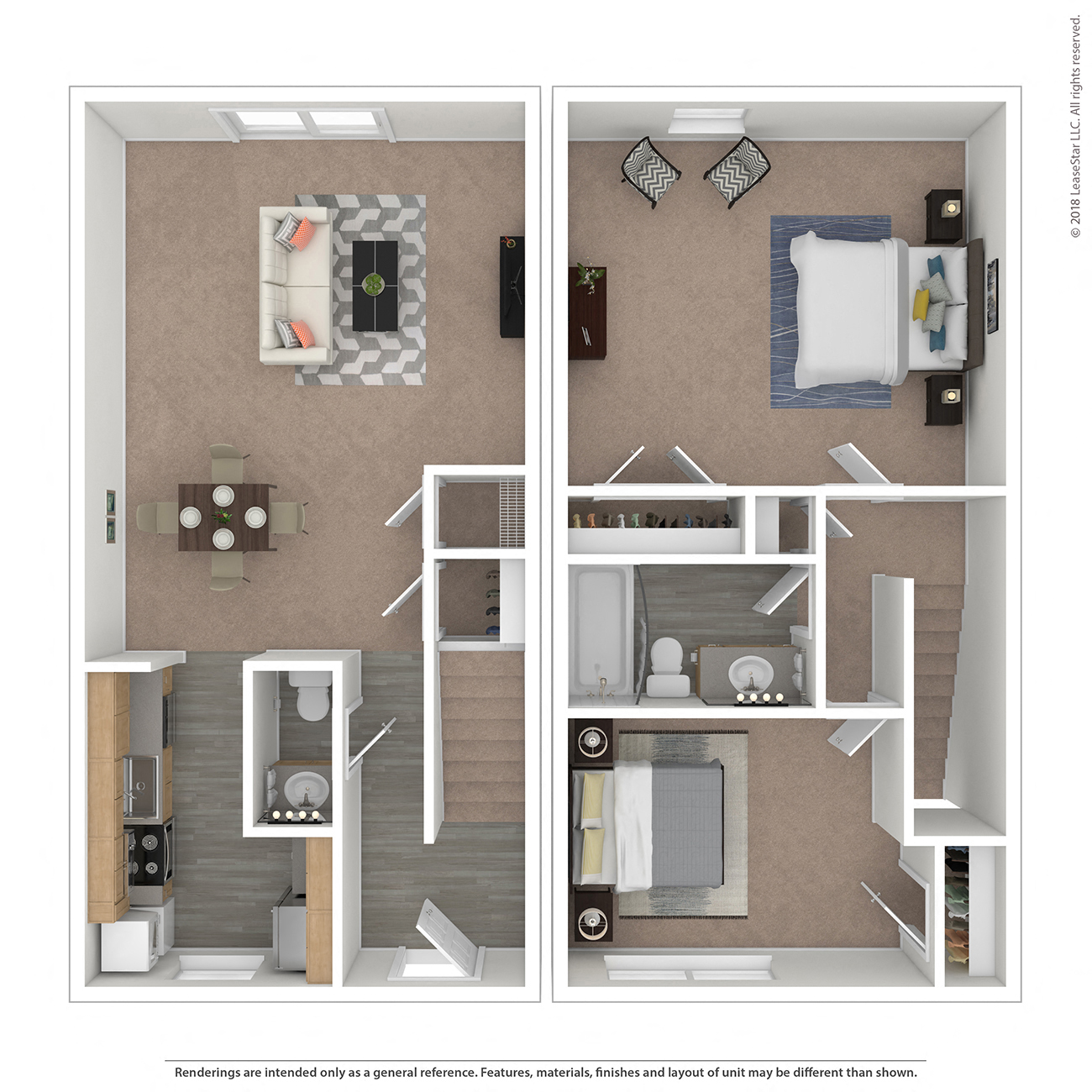Floor plan for 2 beds, 1.5 baths, 900 sqft