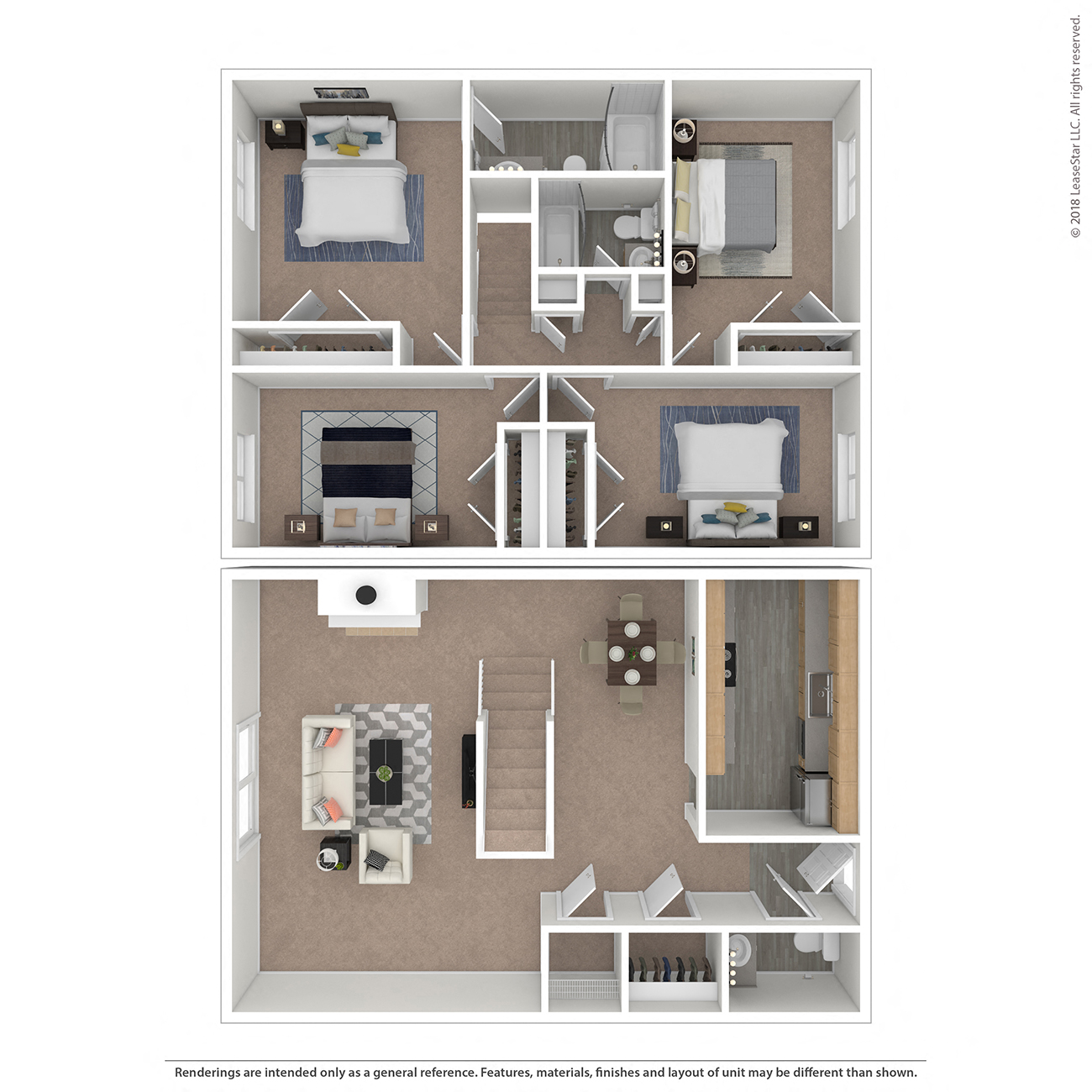 Floor plan for 4 beds, 2.5 baths, 1580 sqft
