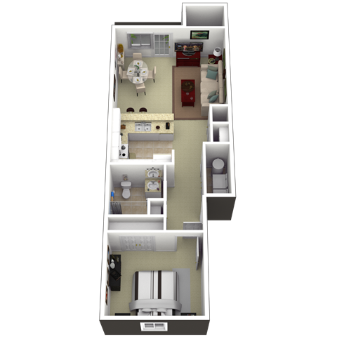 Floor plan for 1 bed, 1 bath, 761 sqft