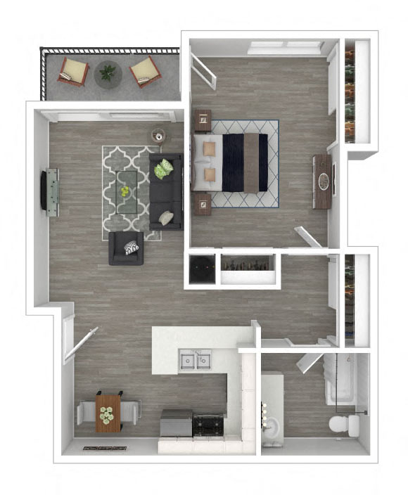 Floor plan for 1 bed, 1 bath, 800 sqft