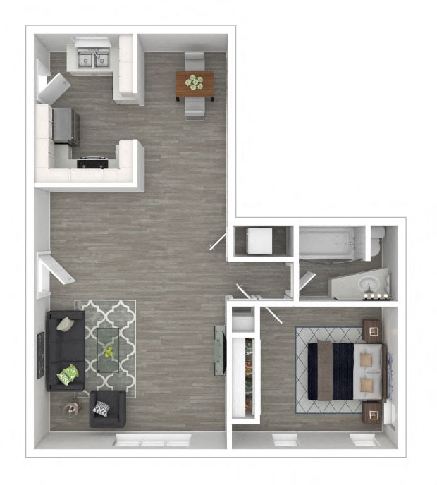 Floor plan for 1 bed, 1 bath, 793 sqft