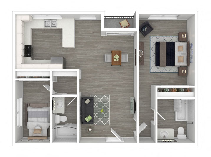 Floor plan for 2 beds, 2 baths, 952 sqft