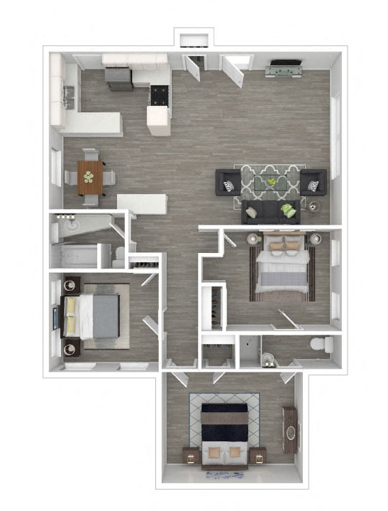 Floor plan for 3 beds, 2 baths, 1250 sqft