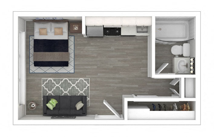 Floor plan for studio, 1 bath, 298 sqft