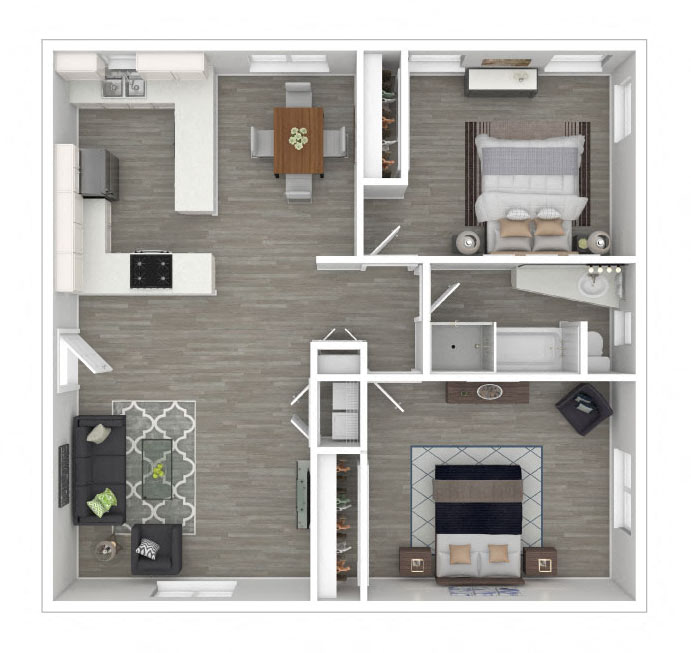 Floor plan for 2 beds, 1 bath, 1006 sqft