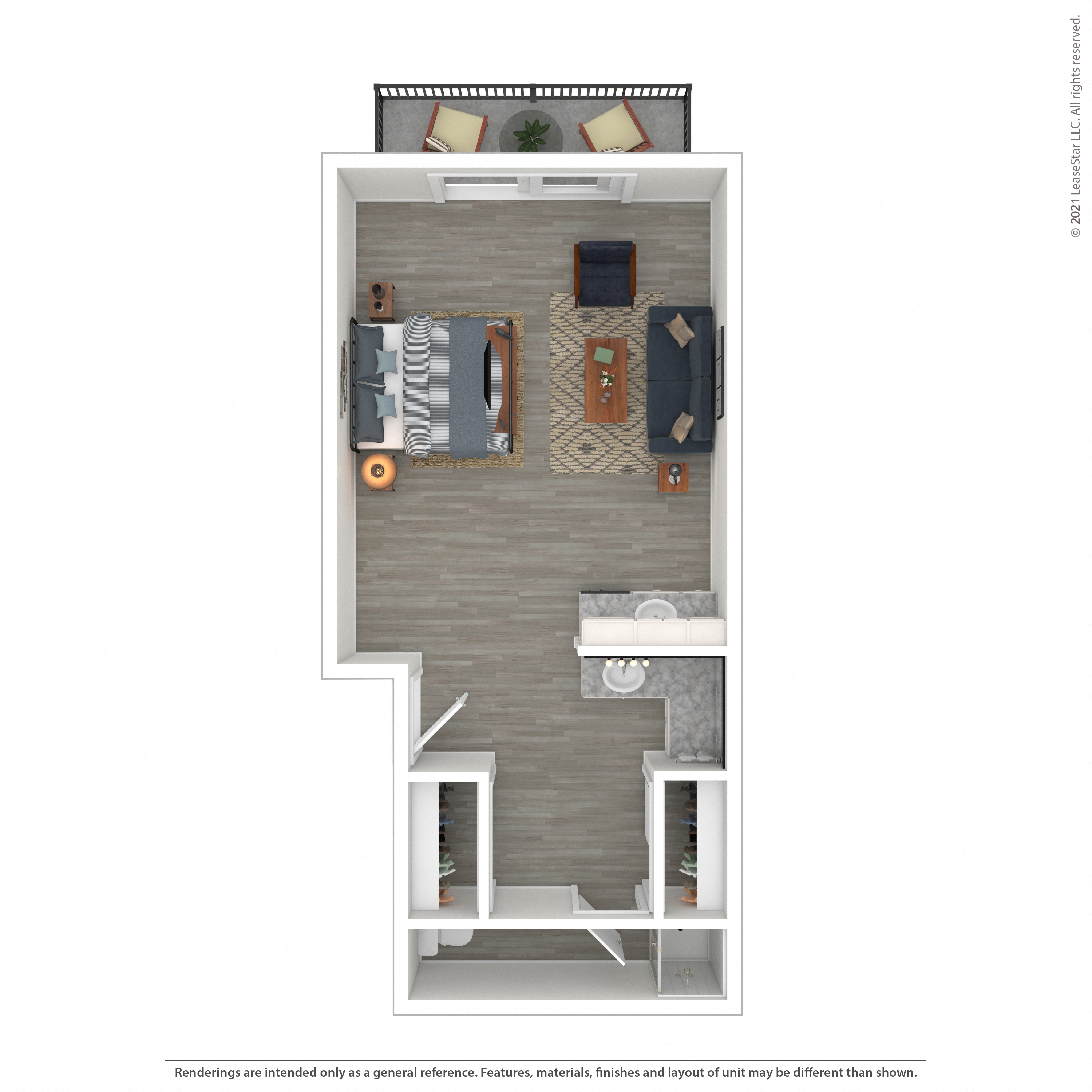 Floor plan for studio, 1 bath, 370 sqft
