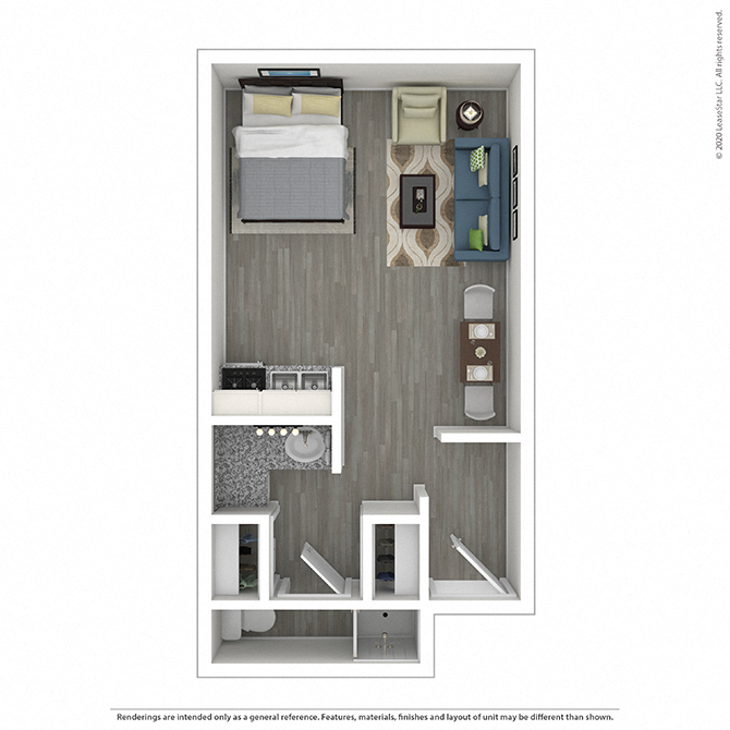 Floor plan for studio, 1 bath, 362 sqft