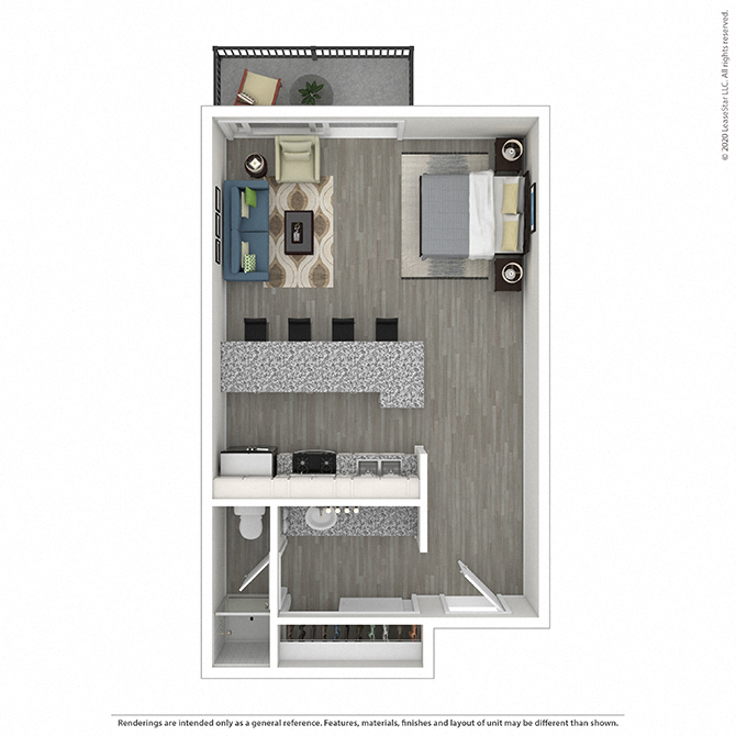 Floor plan for studio, 1 bath, 414 sqft