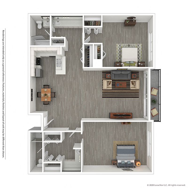 Floor plan for 2 beds, 2 baths, 1140 sqft