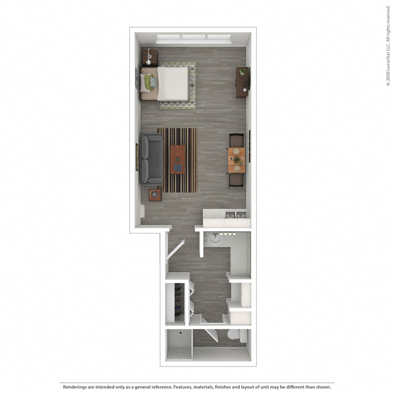 Floor plan for studio, 1 bath, 352 sqft
