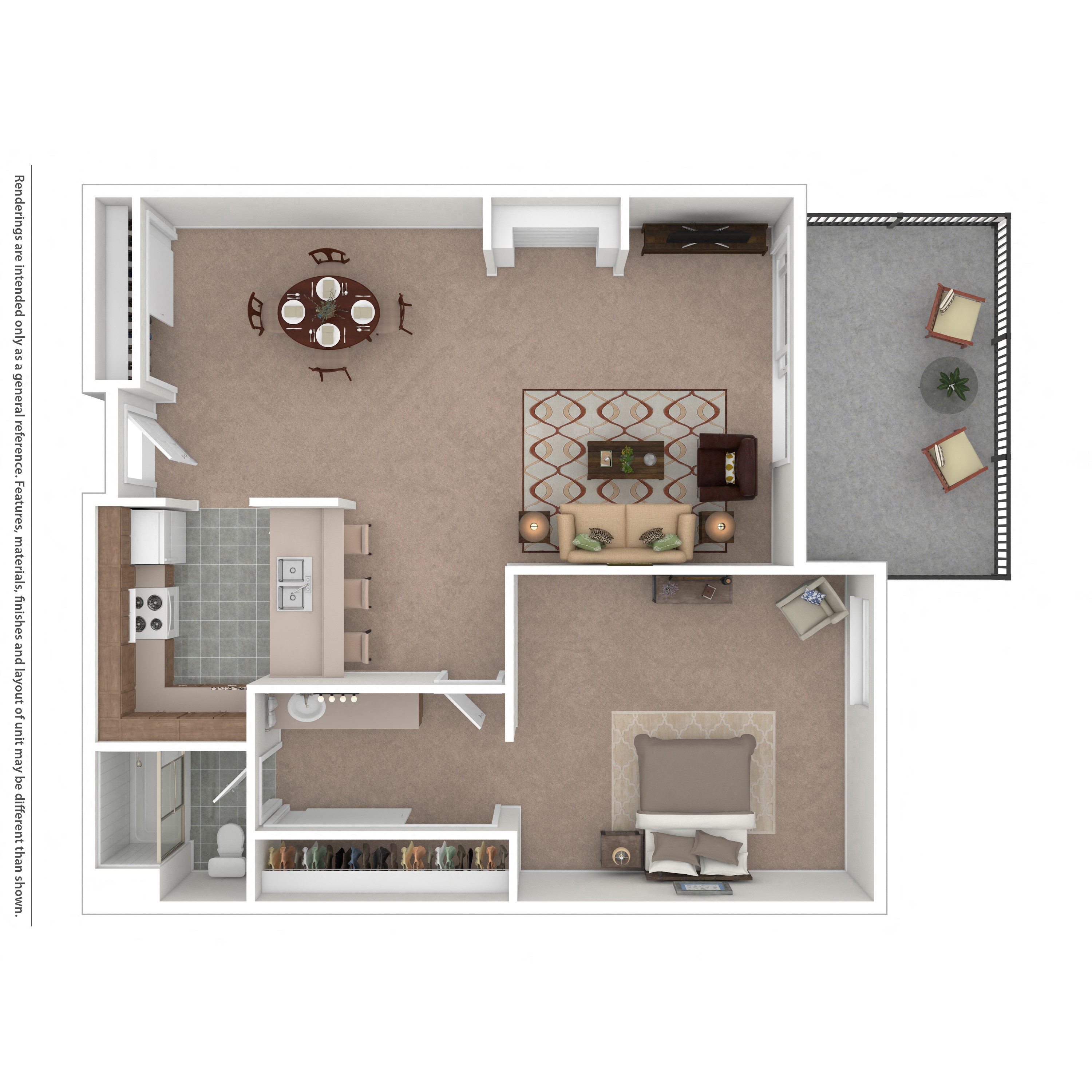 Floor plan for 1 bed, 1 bath, 650 sqft