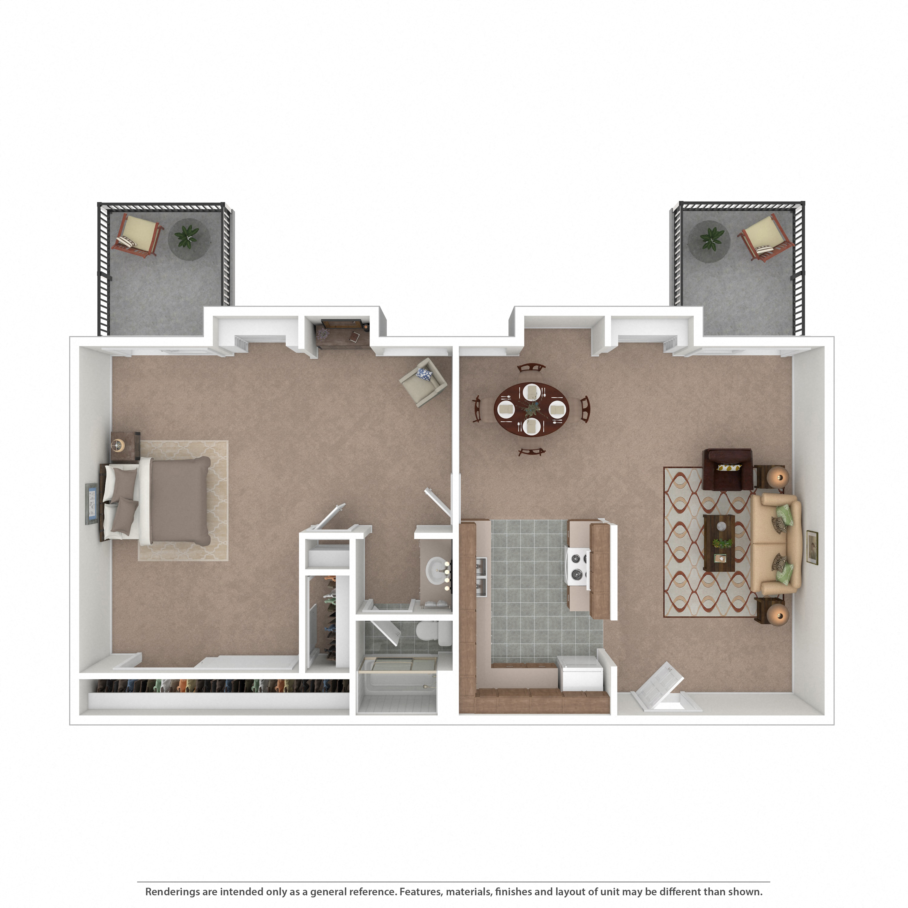 Floor plan for 1 bed, 1 bath, 915 sqft