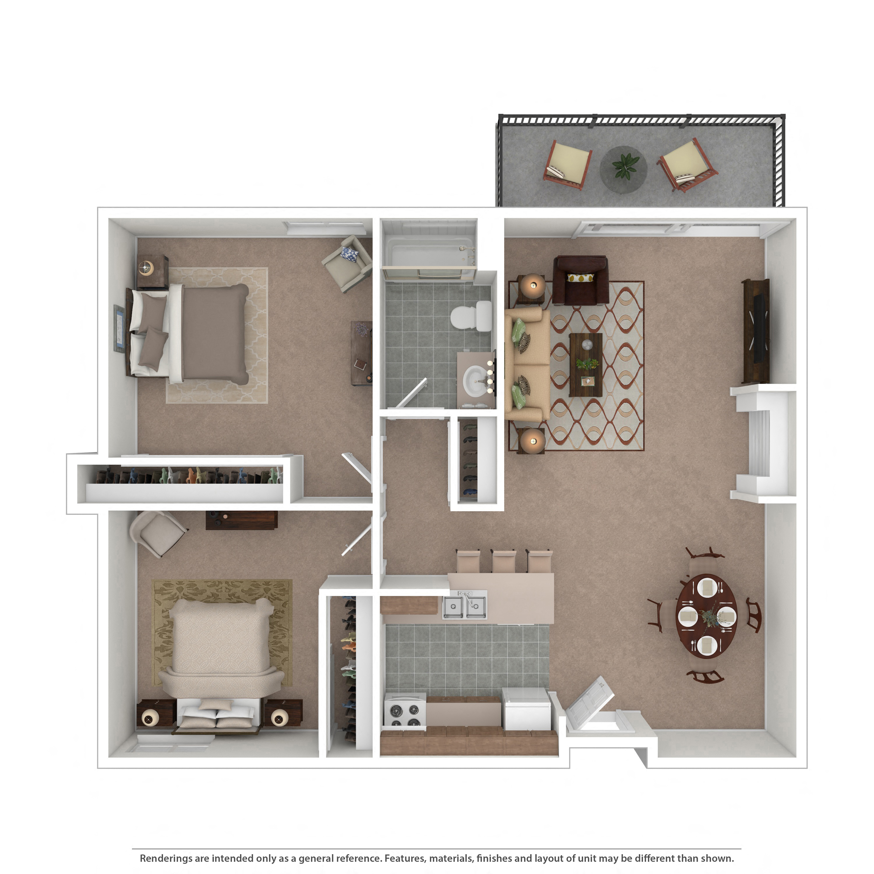 Floor plan for 2 beds, 1 bath, 750 sqft