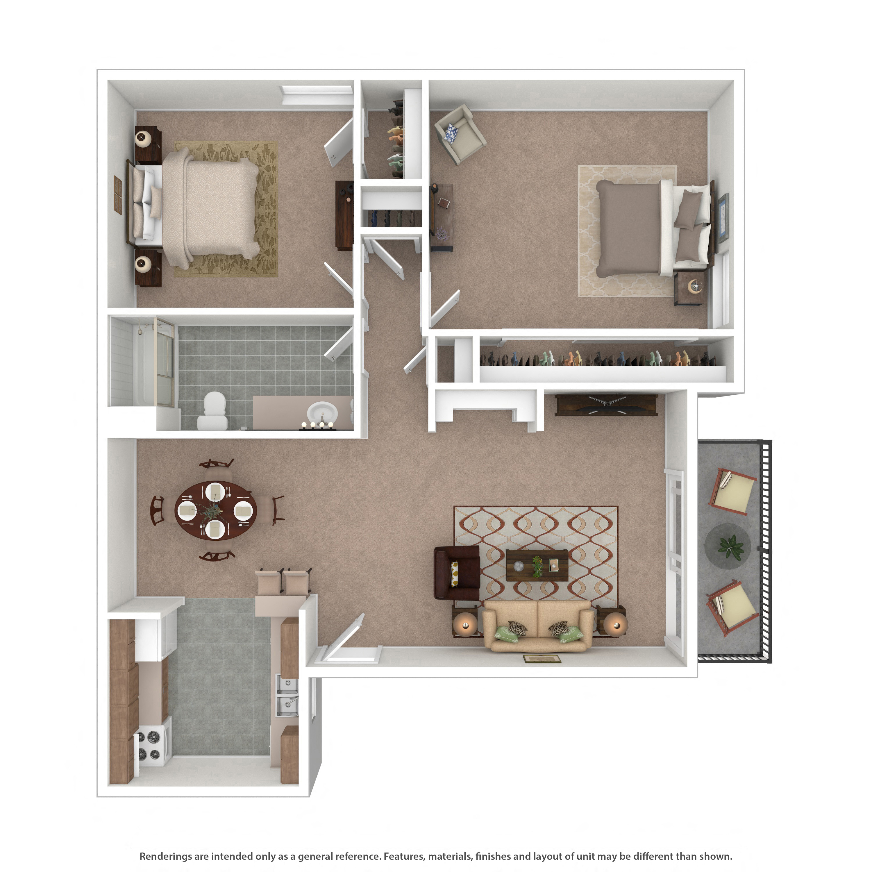 Floor plan for 2 beds, 1 bath, 780 sqft