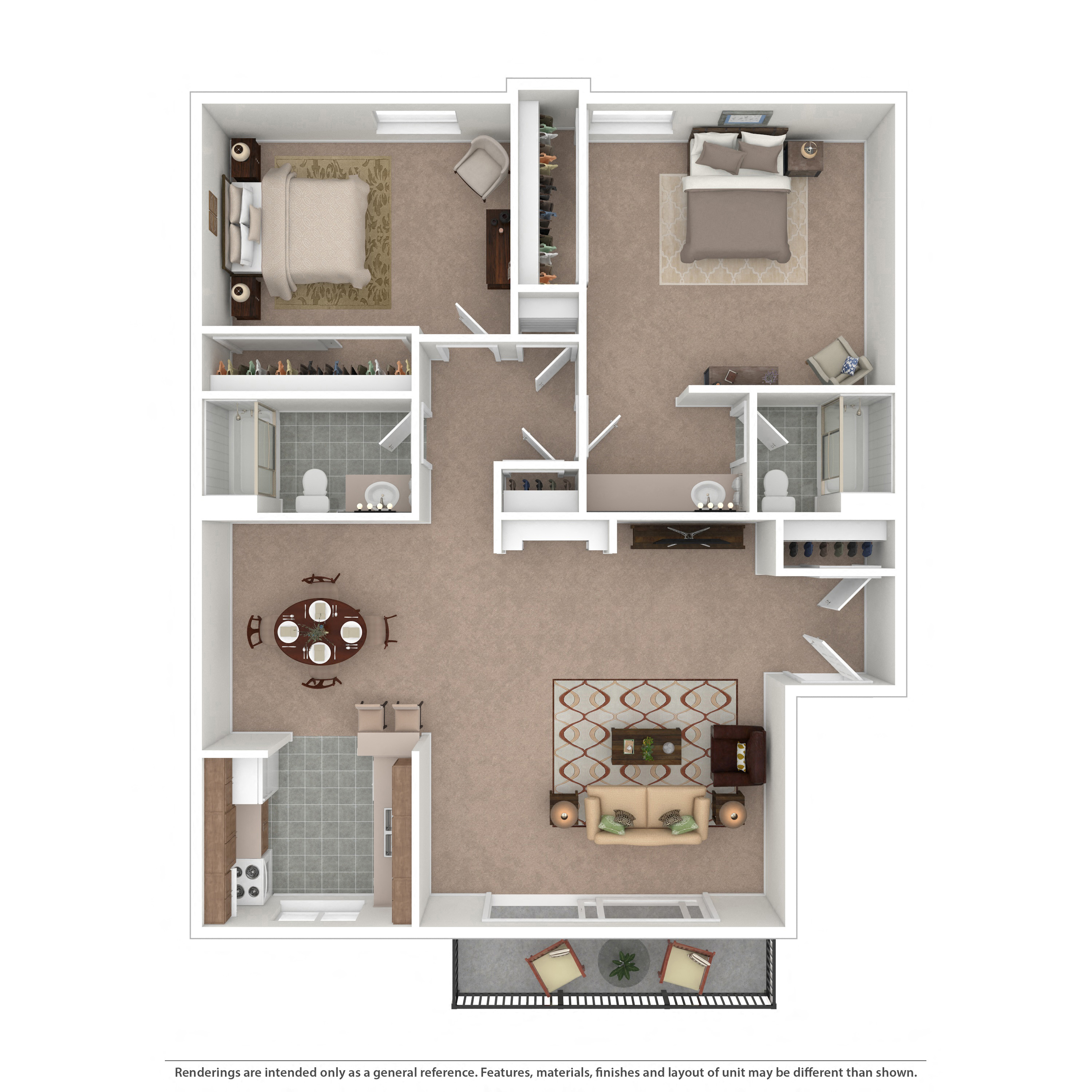 Floor plan for 2 beds, 2 baths, 960 sqft