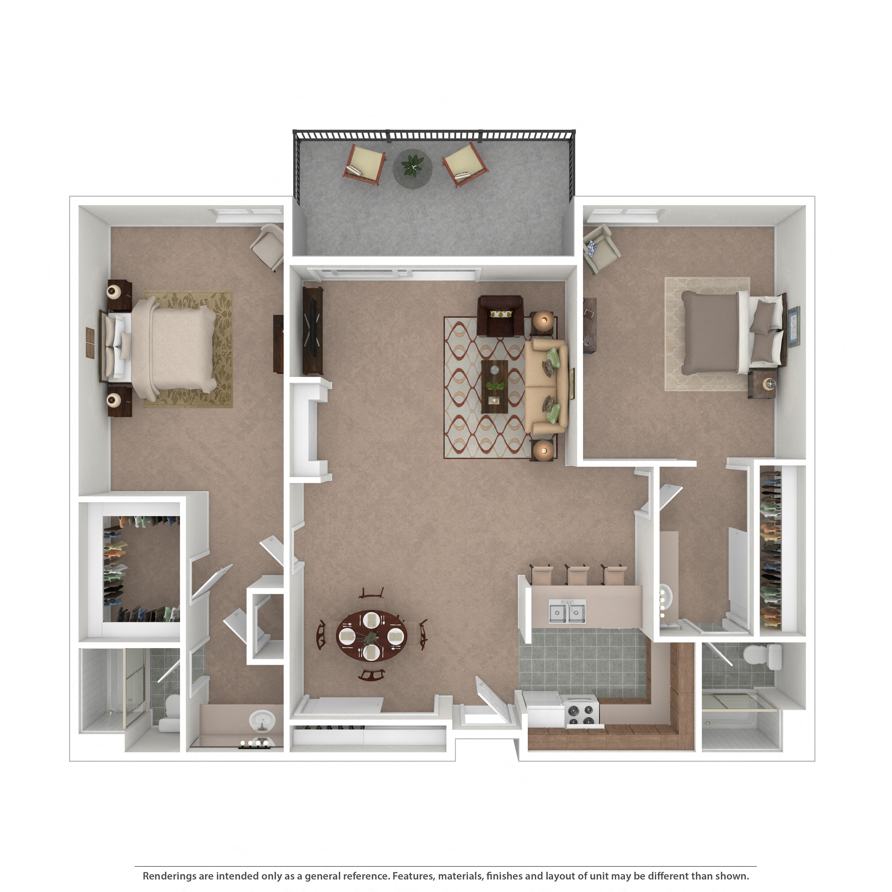 Floor plan for 2 beds, 2 baths, 985 sqft