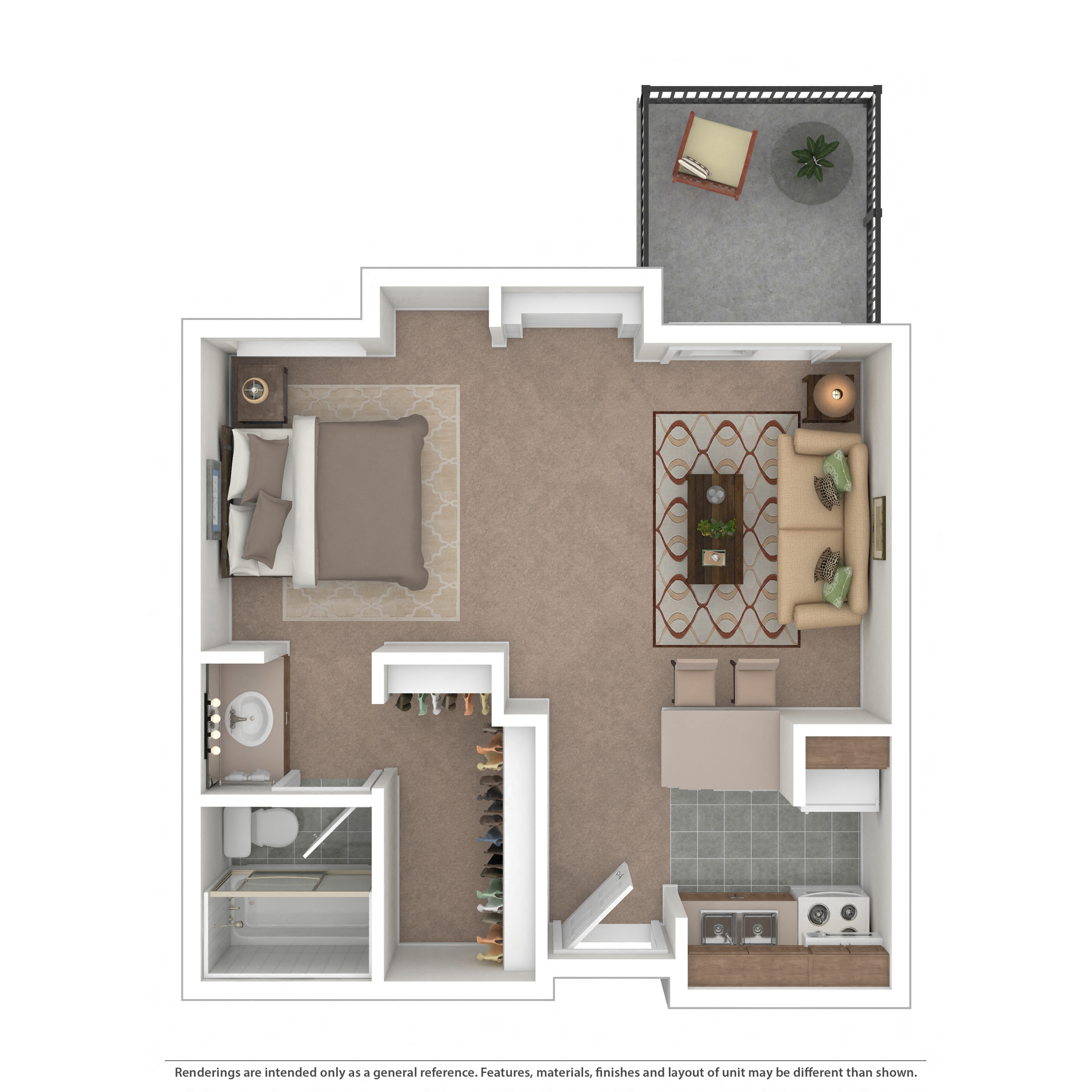 Floor plan for studio, 1 bath, 430 sqft