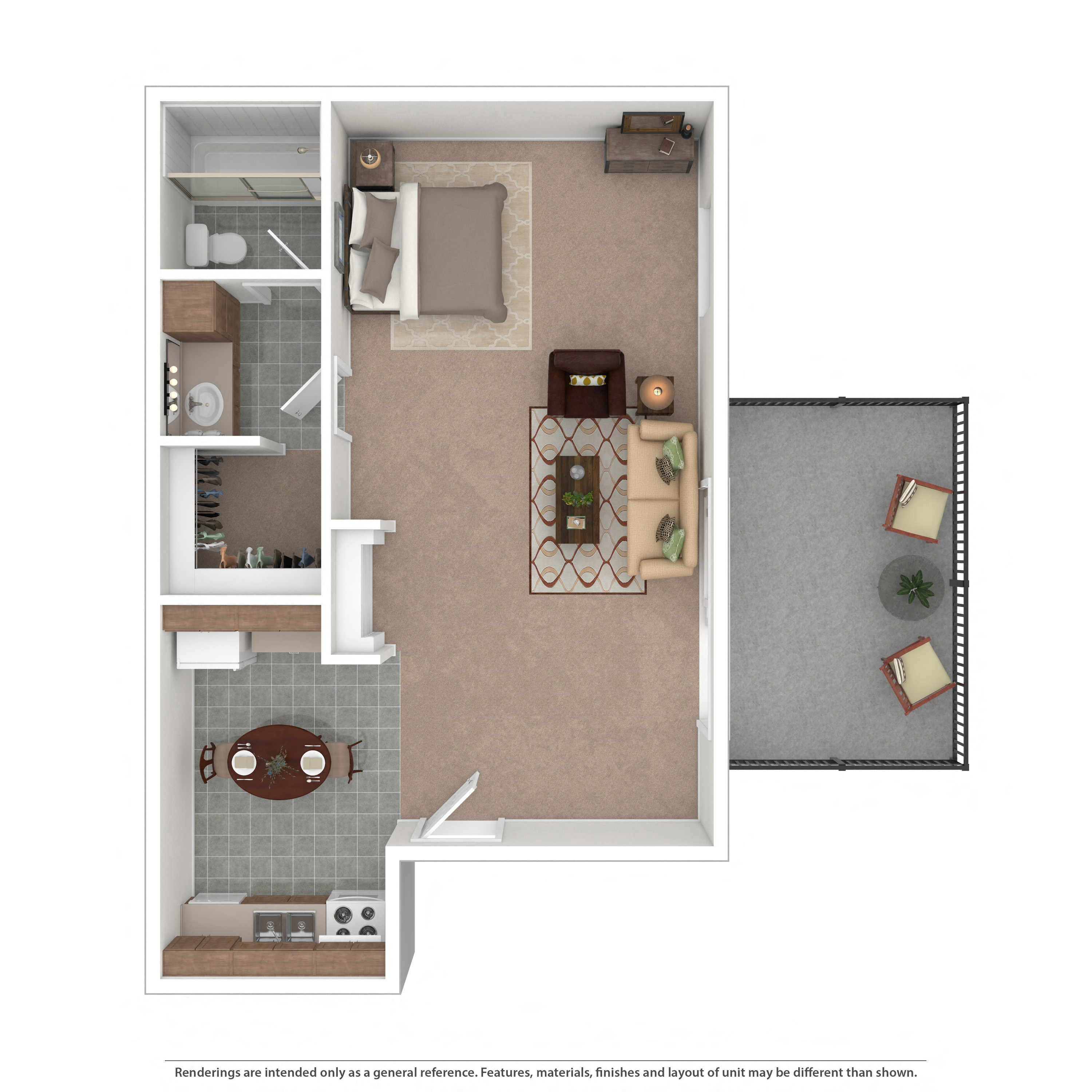 Floor plan for studio, 1 bath, 460 sqft
