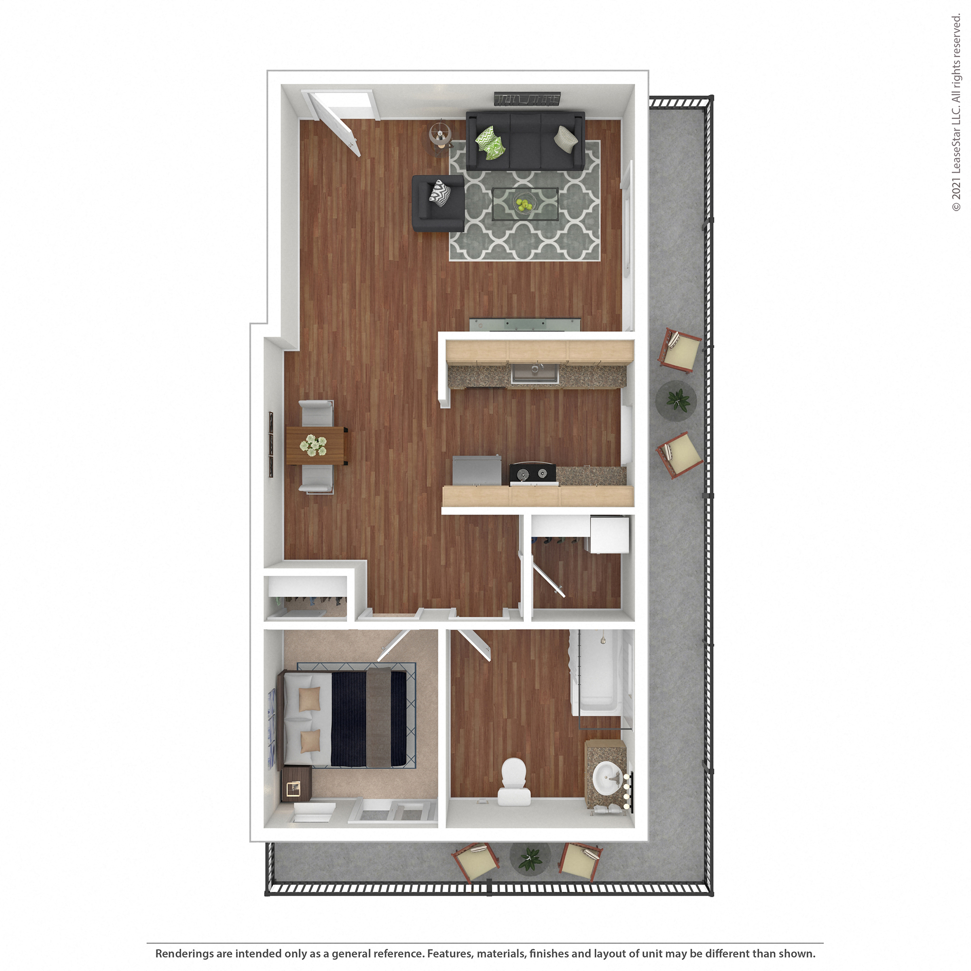 Floor plan for 1 bed, 1 bath, 800 sqft