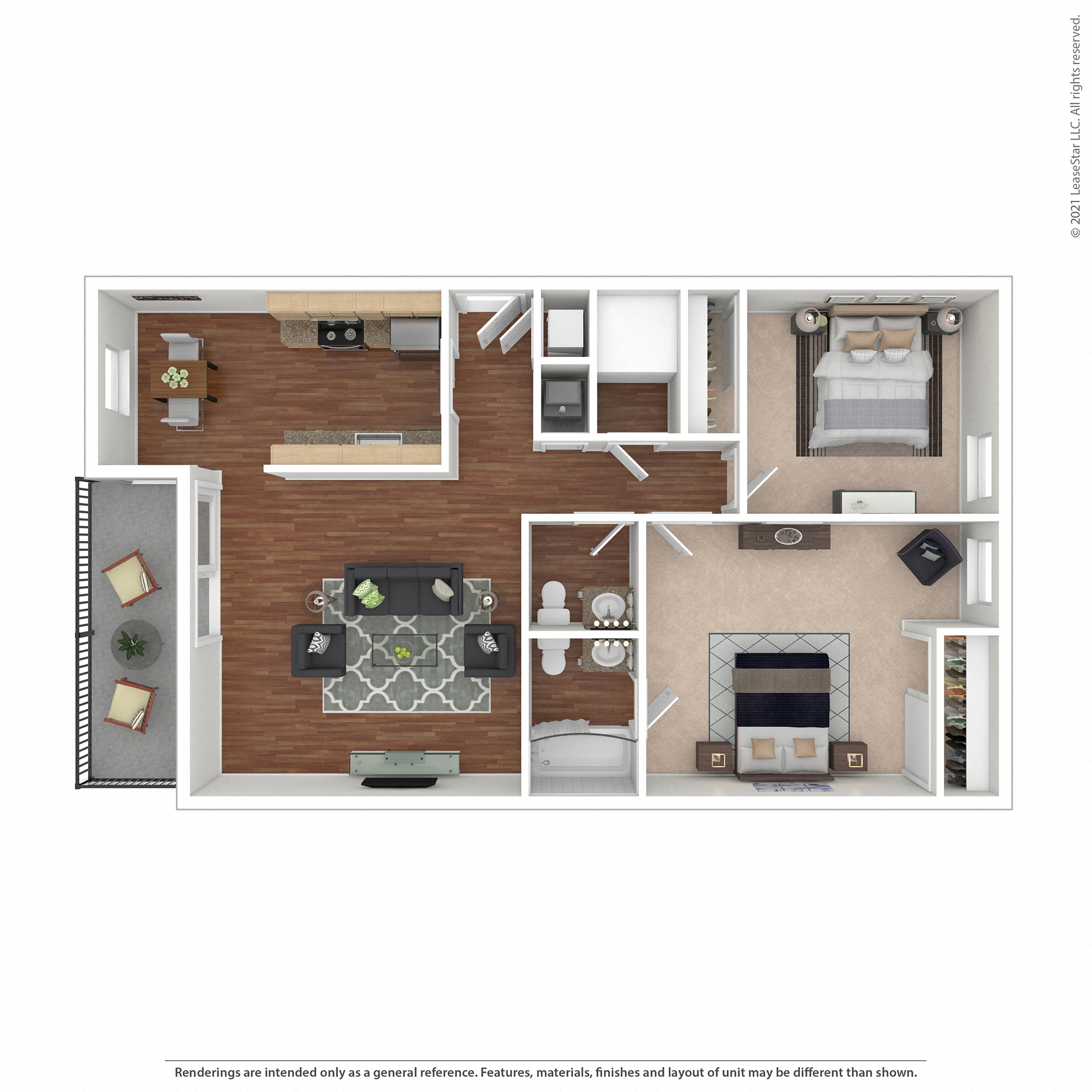 Floor plan for 2 beds, 1.5 baths, 940 sqft