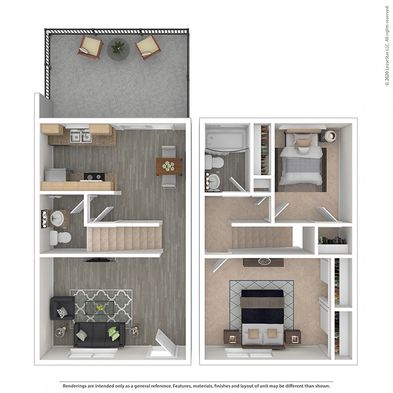 Floor plan for 2 beds, 1.5 baths, 960 sqft