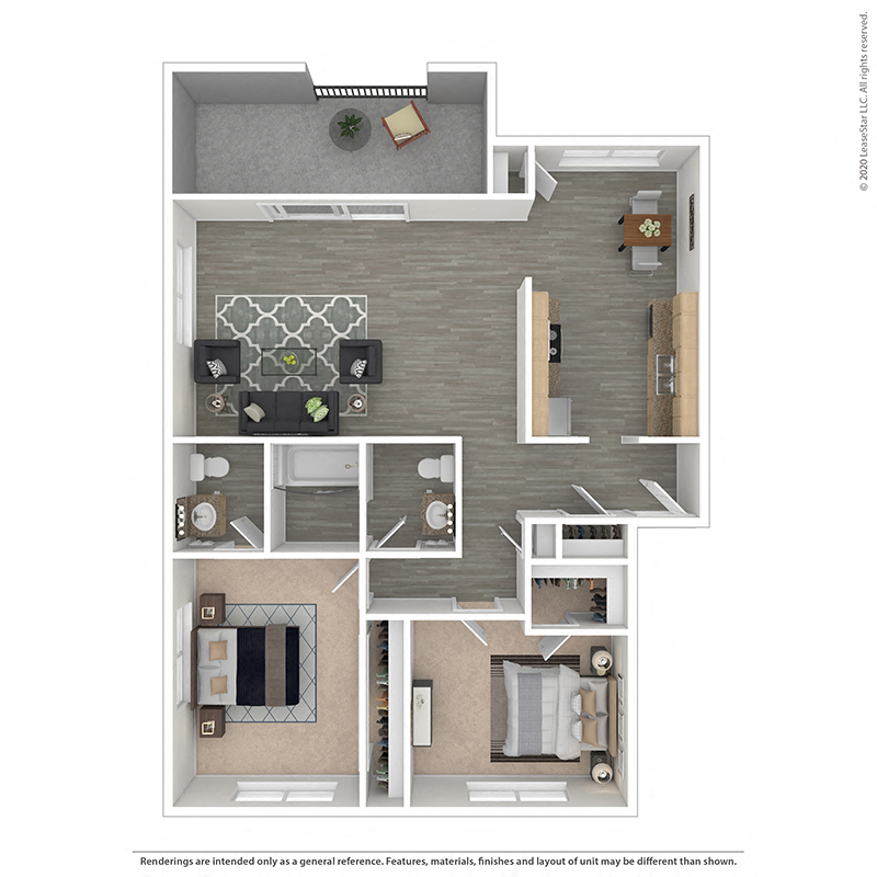 Floor plan for 2 beds, 1.5 baths, 955 sqft
