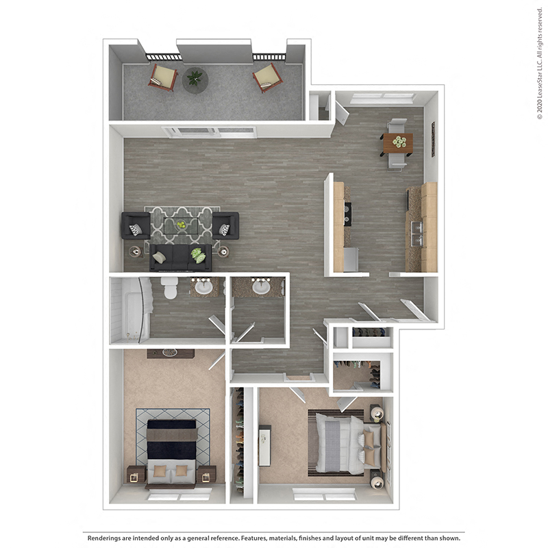 Floor plan for 2 beds, 1 bath, 996 sqft