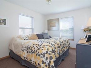 Farmington townhouse for rent - a bedroom with a bed and two windows