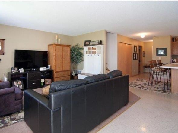Farmington townhouse for rent - a living room with a black couch and a kitchen