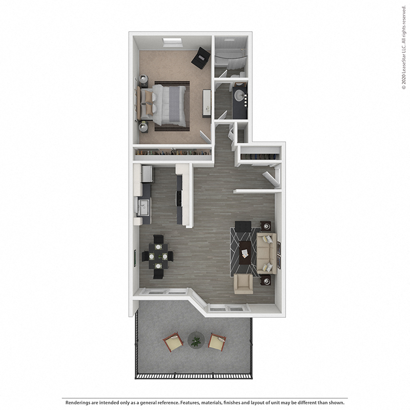 Floor plan for 1 bed, 1 bath, 783 sqft