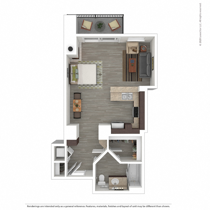 Floor plan for studio, 1 bath, 680 sqft