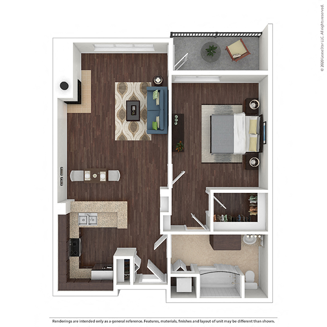 Floor plan for 1 bed, 1 bath, 866 sqft